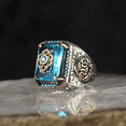 thumbnail image 4 of Bague Signet Turque Faite à la Main pour Hommes Motif Vintage Argenté avec Incrustation de Zircon Vert Fête Punk Motor Biker Ring R1016 9, 4 of 6