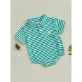 thumbnail image 4 of BemeyourBBs Baby Boy Golf Romper Short Sleeve Lapel Collar Stripes Print Bodysuit, 4 of 8