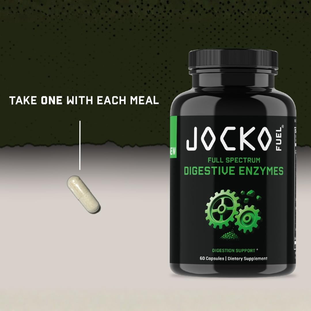 Jocko Fuel Digestive Enzymes, Full Spectrum Support, Nutrient Absorption, Gut Health Support, Digestion Aid, 60 Capsules