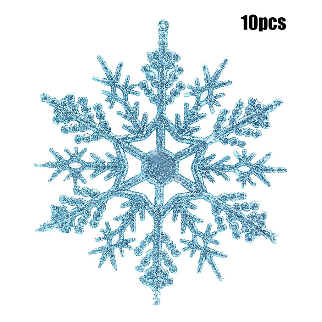10Pcs/Set Glitter Snowflake Christmas Ornaments Xmas Tree Hanging Decoration 