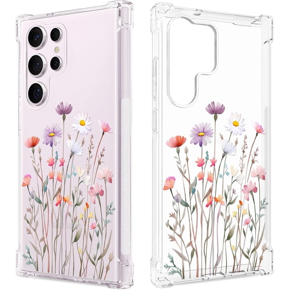 Floral Clear Case for Galaxy S23 Ultra 5G for Women/Girls,Pretty Phone Cover for Samsung Galaxy S23 Ultra,Flower Design Slim Soft Transparent Drop Proof TPU Protective Silicone Shell,FL-37