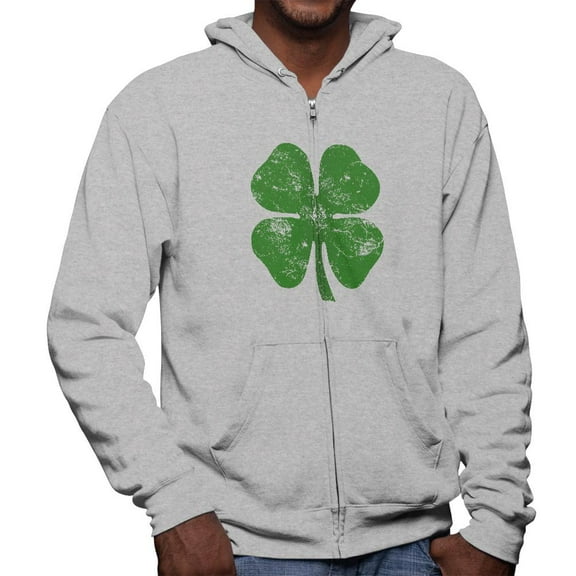 St. Patricks Day Distressed Shamrock Mens Full Zip Hoodie Heather MD