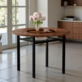 thumbnail image 3 of Tcbosik Modern Dining Table with MDF and Glass Top, 42 Inch Round Table with Glass Shelf, Kitchen Table for Living Room, Easy Assembly, Wood Color, 3 of 9
