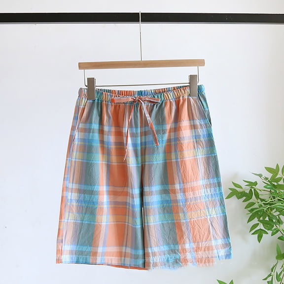 COSFO Mens Shorts Plaid Cotton Summer Pajama Shorts Drawstring Lounge Elastic Waist Relaxed Fit Casual Shorts