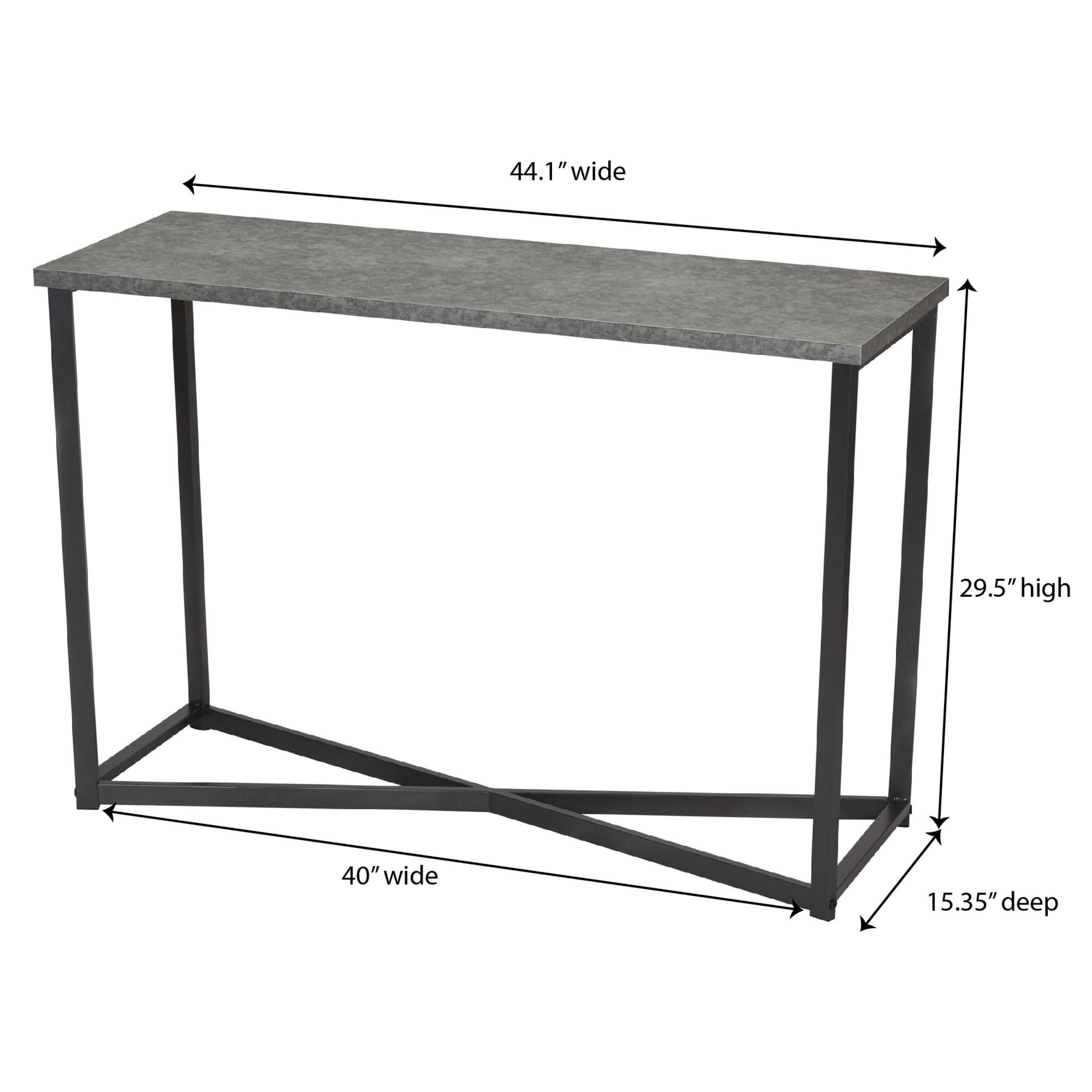 Household Essentials Jamestown Console Sofa Table Rustic Slate Concrete and Black Metal