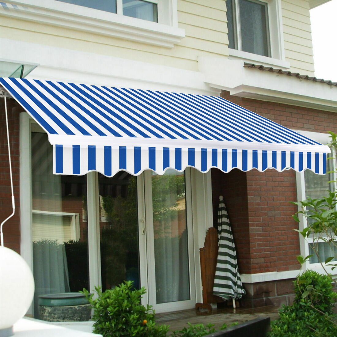 Outdoor Manual Retractable Patio Awning 8ft X 65ft Blue White Walmartcom Walmartcom