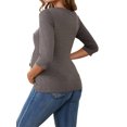 thumbnail image 3 of BLUSA DE V CUELLO PARA MUJERES INSPIRE CHIC, CAMISAS DE AMAMANTAMIENTO DE MANGA 3/4, TEJIDO RIBETEADO SÓLIDO, DECORACIÓN DE BOTONES, TOPS MATERNIDAD ARRUGADOS, GRANDE, COLOR MARRÓN, 3 of 5