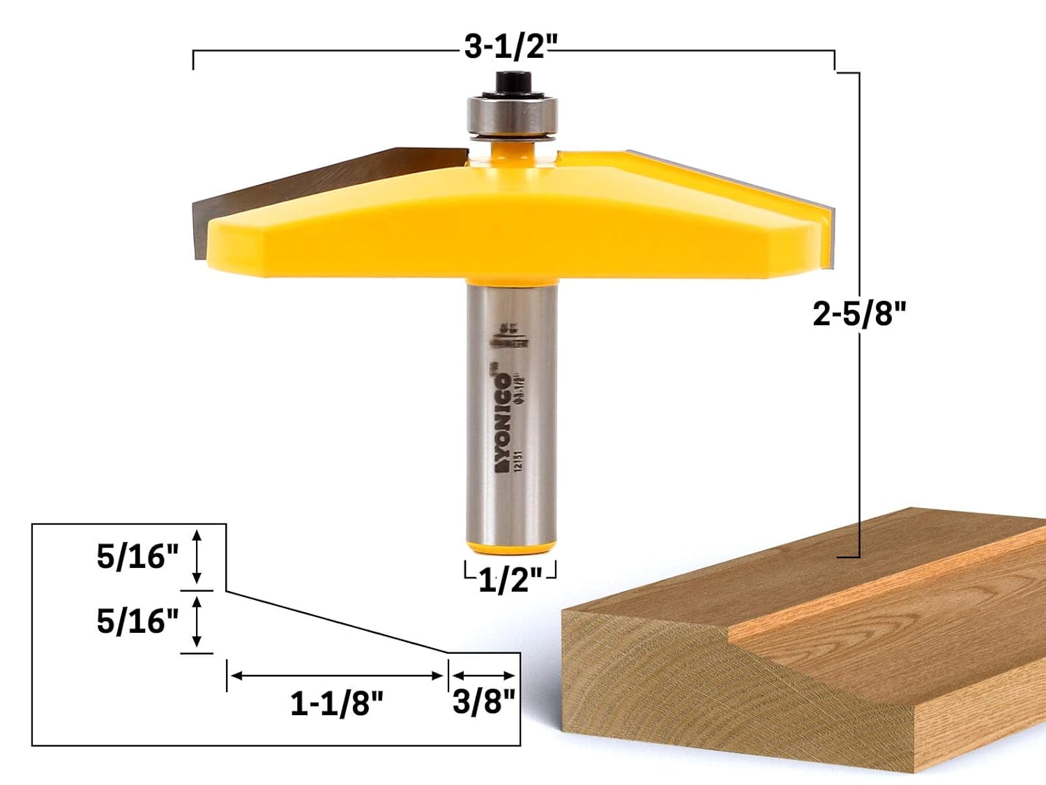 Yonico 3-1/2" Diameter Bevel Raised Panel Router Bit - 1/2" Shank - 12151