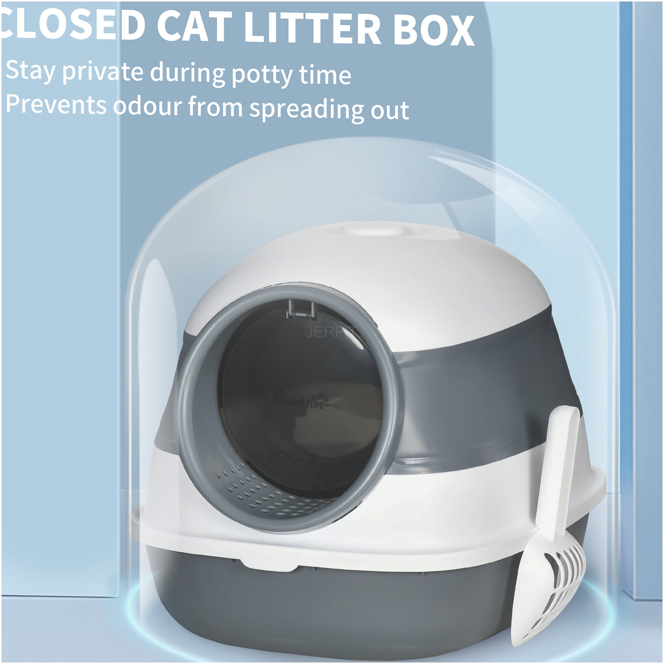 JERFIT Enclosed Cat Litter Box with Lid, Foldable High Sided Litter Box for Odor Control, Large Entrance Kitty Litter Pan with Air Freshener, Easy Clean & Portable, White