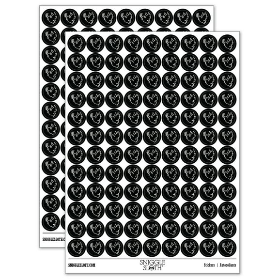 Peace Dove with Olive Branch 200 Round Stickers - Black - Gloss Finish - 0.50" Size