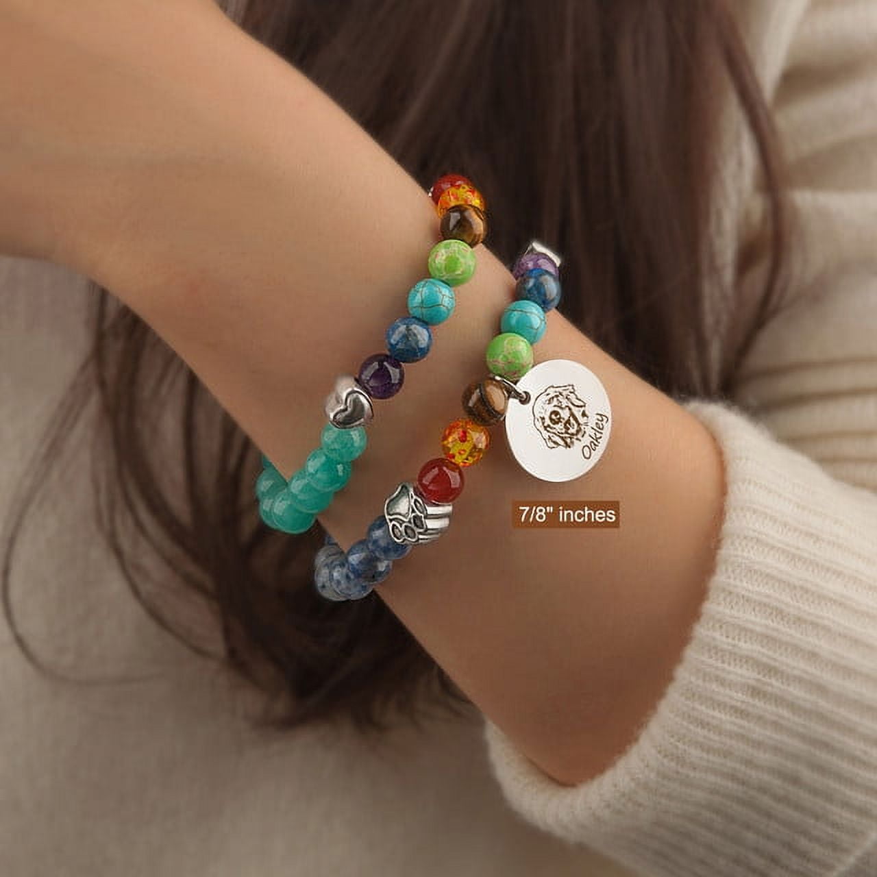 Personalized Aquamarine 22mm Pet Portrait Bracelet - The Dog Memorial Gift - Rainbow Bridge Pet Memorial Bracelet - Personalized Pet Memorial Jewelry - Custom Dog Remembrance Gift Pet Sympathy Gift
