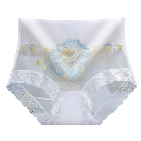 

ZMHEGW 6 Packs Underwear Women Tummy Control Ladies Flower Stretch Embroidery High Waist Lace Bikini Soft Panty Panties