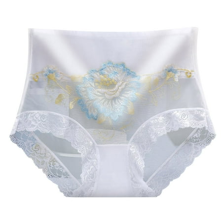 Upioiwer Granny Panties Womens Thong Women Ladies Sexy Flower Stretch Embroidery High Waist Lace Bikini Soft Panties Panty Underwear Basics Womens Underwear Women Panties Lace  Embroidery French