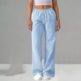 thumbnail image 3 of Comfy Pants Women Striped Drawstring Elastic Waist Lounge Casual Pants with Pockets Summer Straight Fit Trousers, 3 of 8