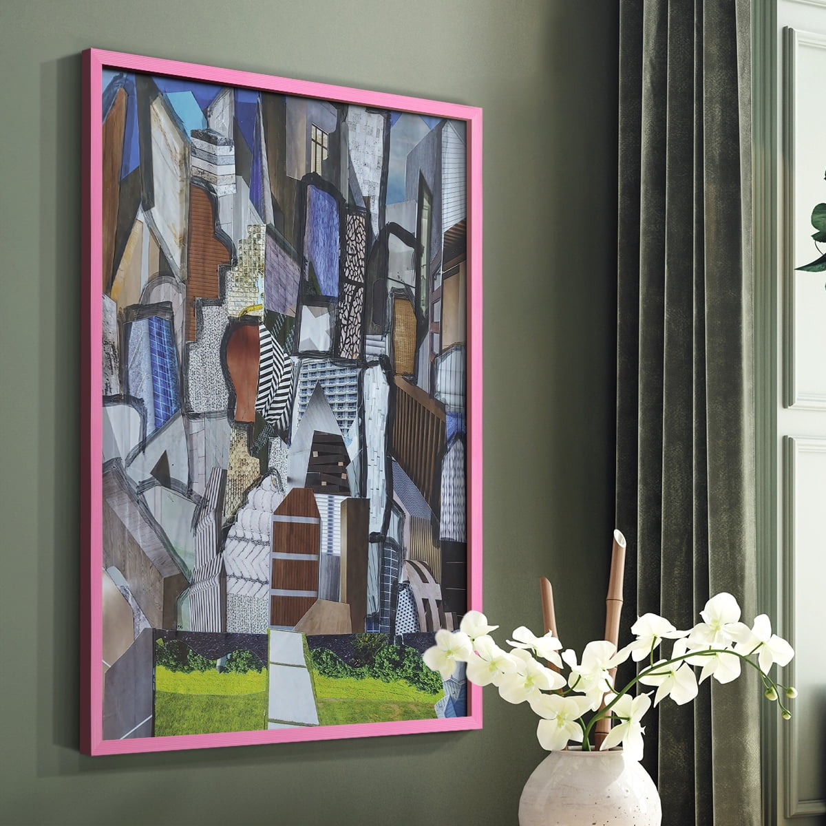 Chicago Grant Park Framed Print in Pink Solid Wood Framed Print No Nail Hanging