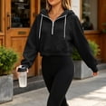 thumbnail image 6 of Jsaierl Womens Half Zip Cropped Hoodies Fall Solid Color Hooded Sweatshirt Oversized Loose Fit Pullover Cozy Workout Long Sleeve Tops, 6 of 9