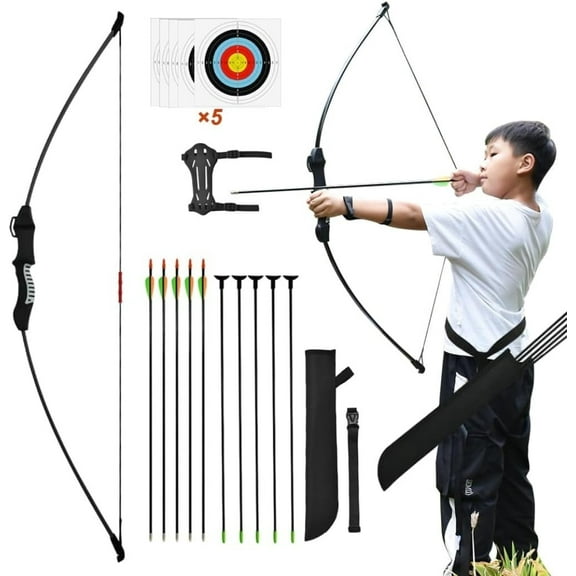 Piaoyu Youth Fiberglass Bow and Arrow Set for Kids, Compound Bow with Resin Quiver and Metal Arrows