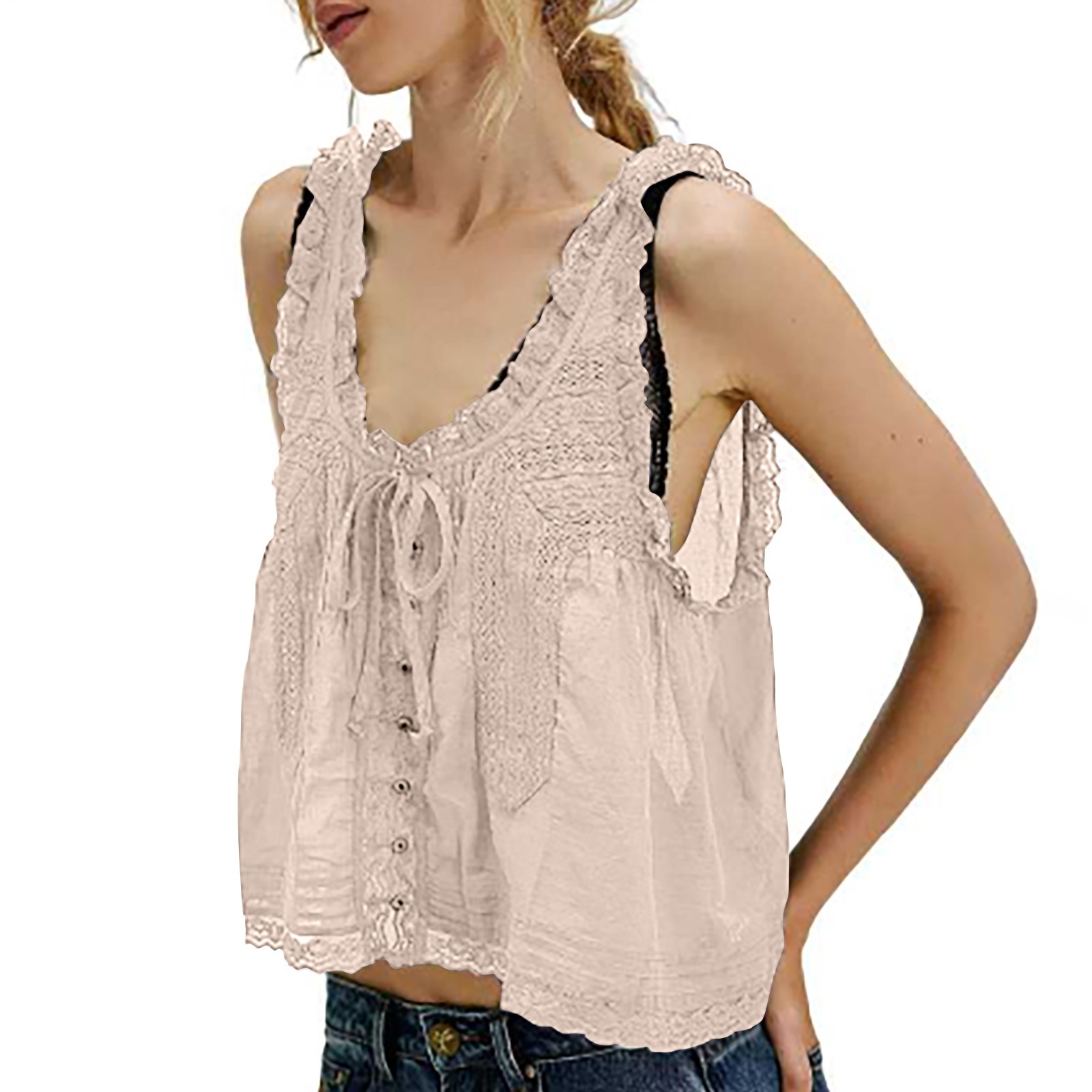 Allegra K Women's Button Down Sleeveless Bustier Jean Crop Tank Denim Top Dark Blue X Large