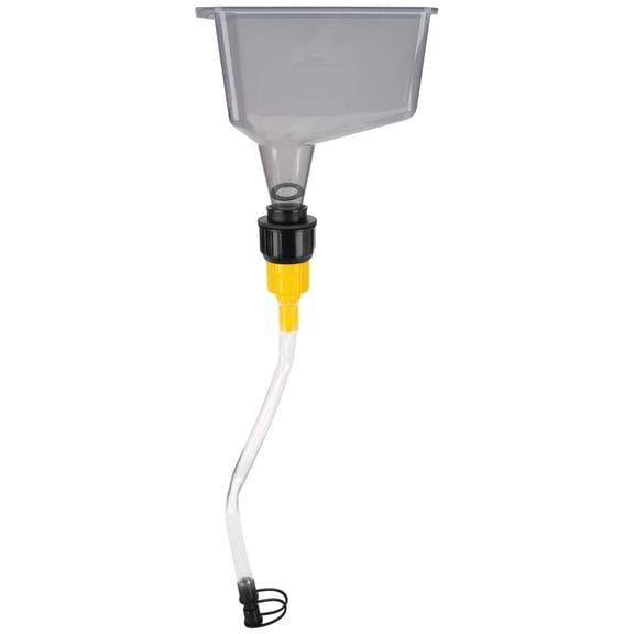 Performance Tool W4090 1 Qt. Flexible Spout Funnel w/ On/Off Valve - Transparent Polypropylene, Fits Quart Bottles, Oil, Coolant, Transmission Fluid, Automotive Funnel, Gray