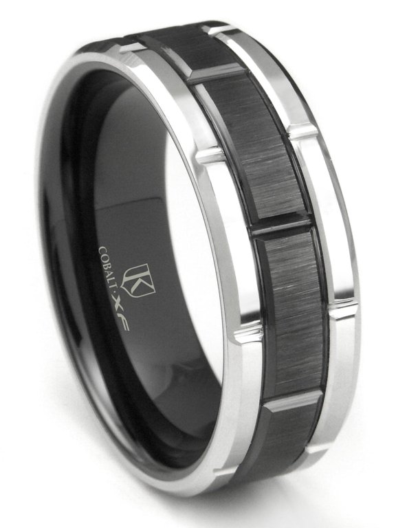 Cobalt Xf Chrome 8MM Two Tone Horizontal Satin Finish Wedding Band Ring Sz 8.5
