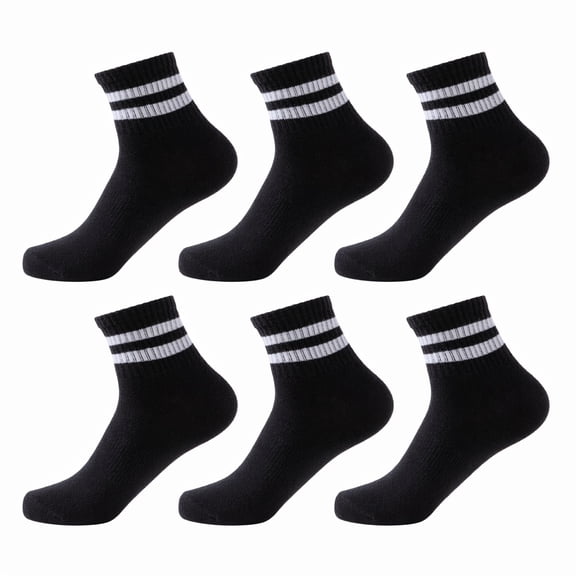 MJumppHome 6 Pairs Neon Striped Crew Tube Socks Men Women Ankle Athletic Short Socks Black Socks Sizes 5-6.5