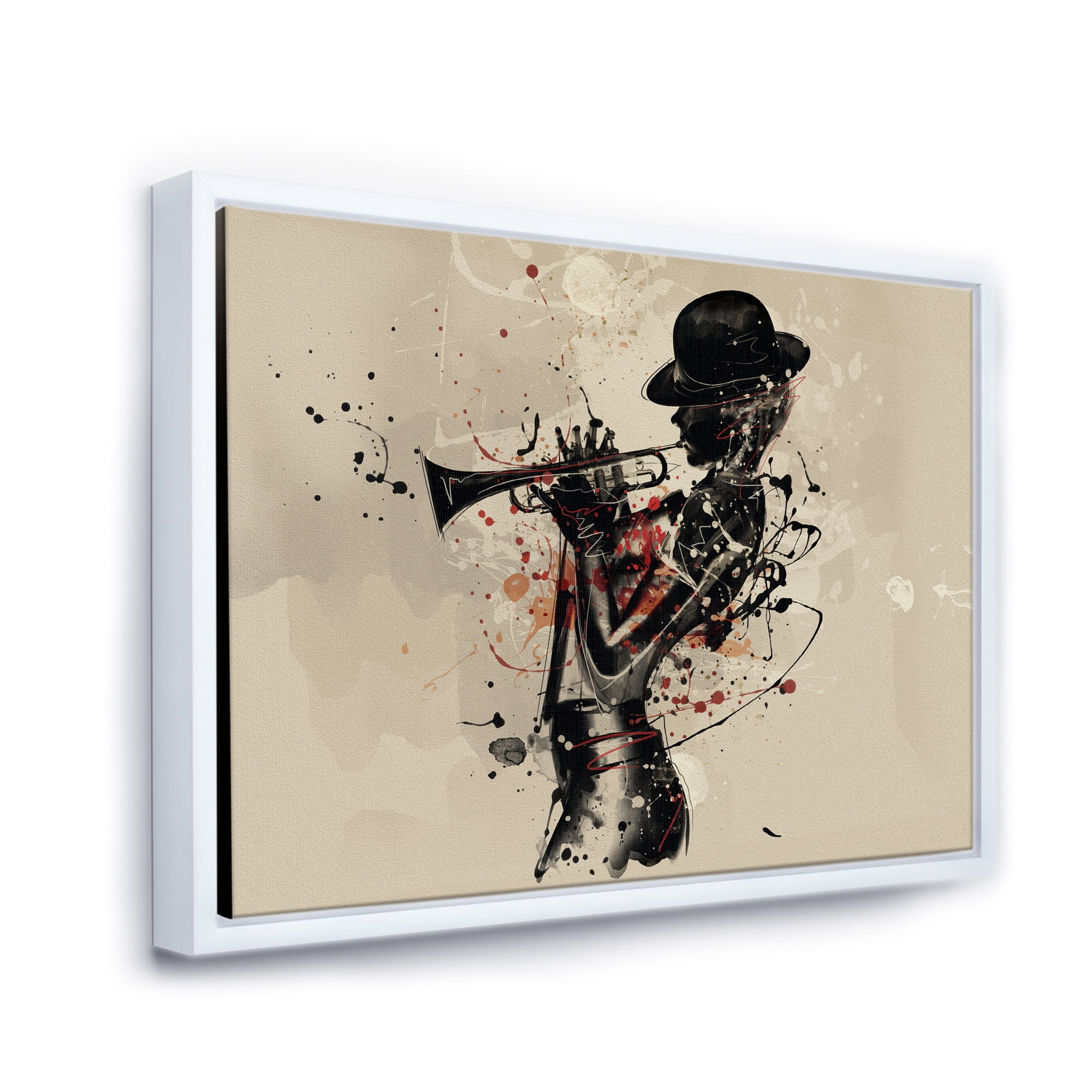 Designart 'Girl Playing Jazz Trumpet' Modern Framed Canvas Wall Art Print