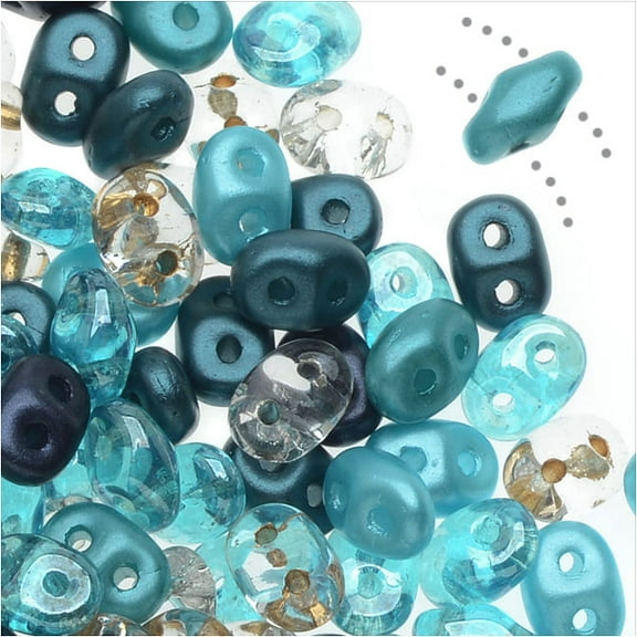 SuperDuo 2-Hole Czech Glass Beads, Caribbean Seas Mix, 24g Tube