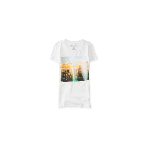 Aeropostale NYC - Playera adornada con tachuelas de verano para mujer, blanca, mediana Aeropostale Camiseta adornada