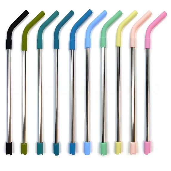 10 Pack Stainless Steel Drinking Straws with Soft Silicone Mouthpieces, Bendable Reusable Metal Straws, Comfort Silicone Tip Protect Lips for Tumblers, Smoothies & Coffee Drinks