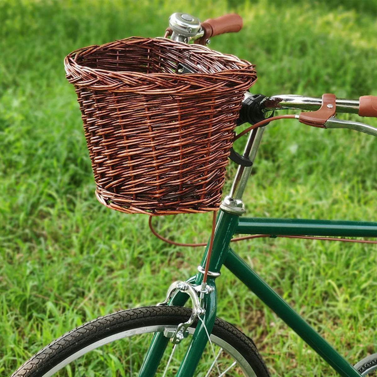Willow Handwoven Woven Basket Front Handlebar Bike Basket with Leather Strap for Type Bicycles Teen or Adult Cycling Accessories Rattan Bicycle Basket 