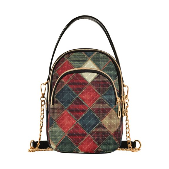 FORMRS Crossbody Bag for Women Quilted Travel Shoulder Cell Phone Purse with Chain Strap Handbag, Dark Tartan Pattern