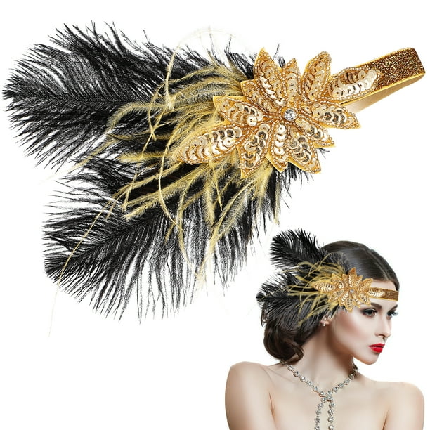 Diadema estilo años 20 vintage con plumas, ideal para fiestas y bodas. Disfraz para mujer.