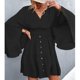 thumbnail image 2 of Vestido de cintura con manga de murciélago, cuello en V, espalda hueca, cintura fruncida, vestido de cintura de verano transpirable para mujer, 2 of 5