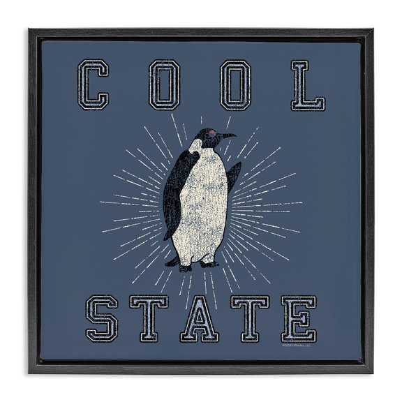 Stupell Industries Cool Penguin State Varsity Animals Painting Black Floater Framed Canvas Art Print Wall Art, 18 x 18