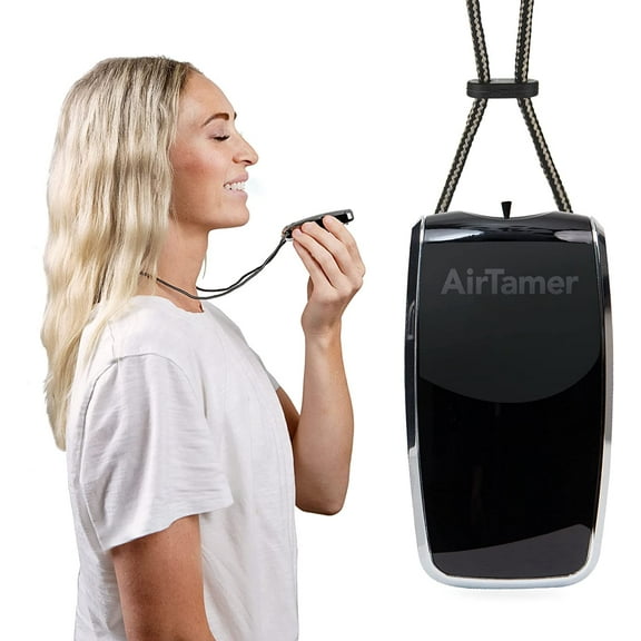 AirTamer A320 Rechargeable Personal Air Purifier, Proven Performance, Virus and Pollutant Tested*, Black with Leather Travel Case