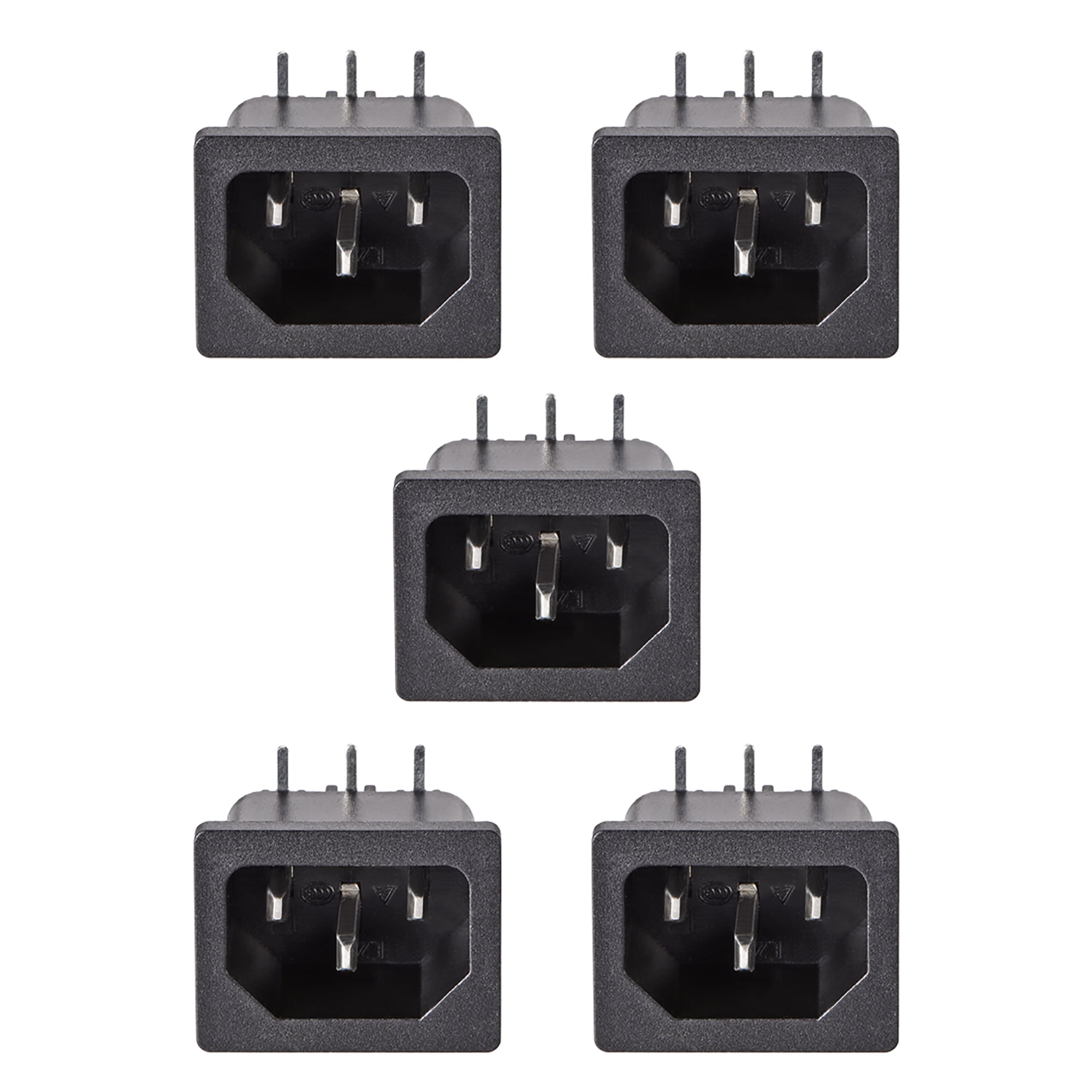 uxcell C14 Panel Mount Plug Adapter AC 250V 10A 3 Pins IEC Inlet Module Plug Power Connector Socket Right Angle Pack of 5