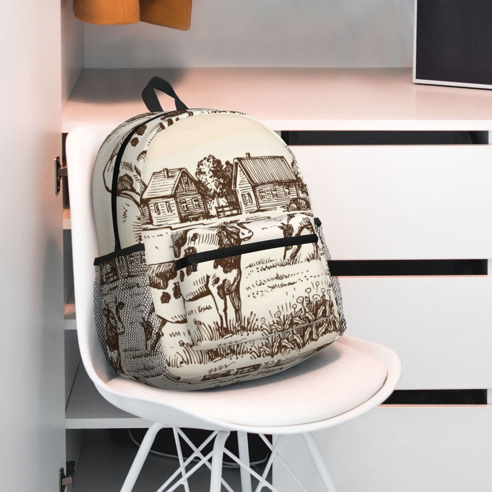 Vsdgher Cows On The Farm Print Unisex Large Capacity Bookbag Schoolbag Casual Daypack for High School/College/Teens/Travel/Work