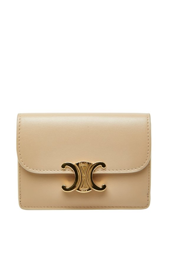 Pre-Owned Celine Triomphe Business Card Case/Card Case/Pass Case in Beige Leather for Women