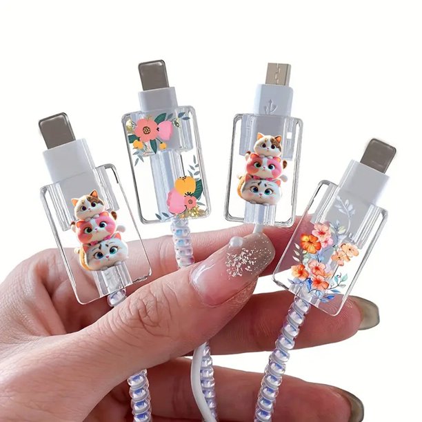 1 juego de lindas fundas protectoras for cables de datos con flores y frutas | adecuado for soporte de cable de carga de teléfono móvil Apple IOS | diseño anti-rotura