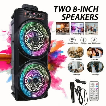 6000W Party Speaker with Wireless Mic, Portable PA System, RGB Lights & Dual Subwoofers - USB-C/TF, Remote, 2400mAh Battery, for Karaoke/DJ/Outdoor, Smartphone/Tablet/Laptop Compatible