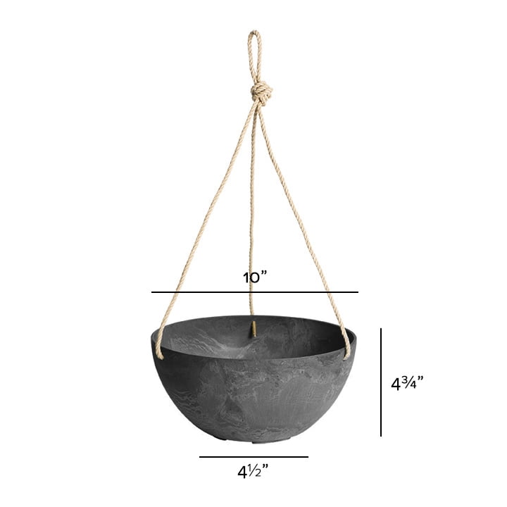 Root & Vessel Napa Hanging Bowl Planter, Black, 10"