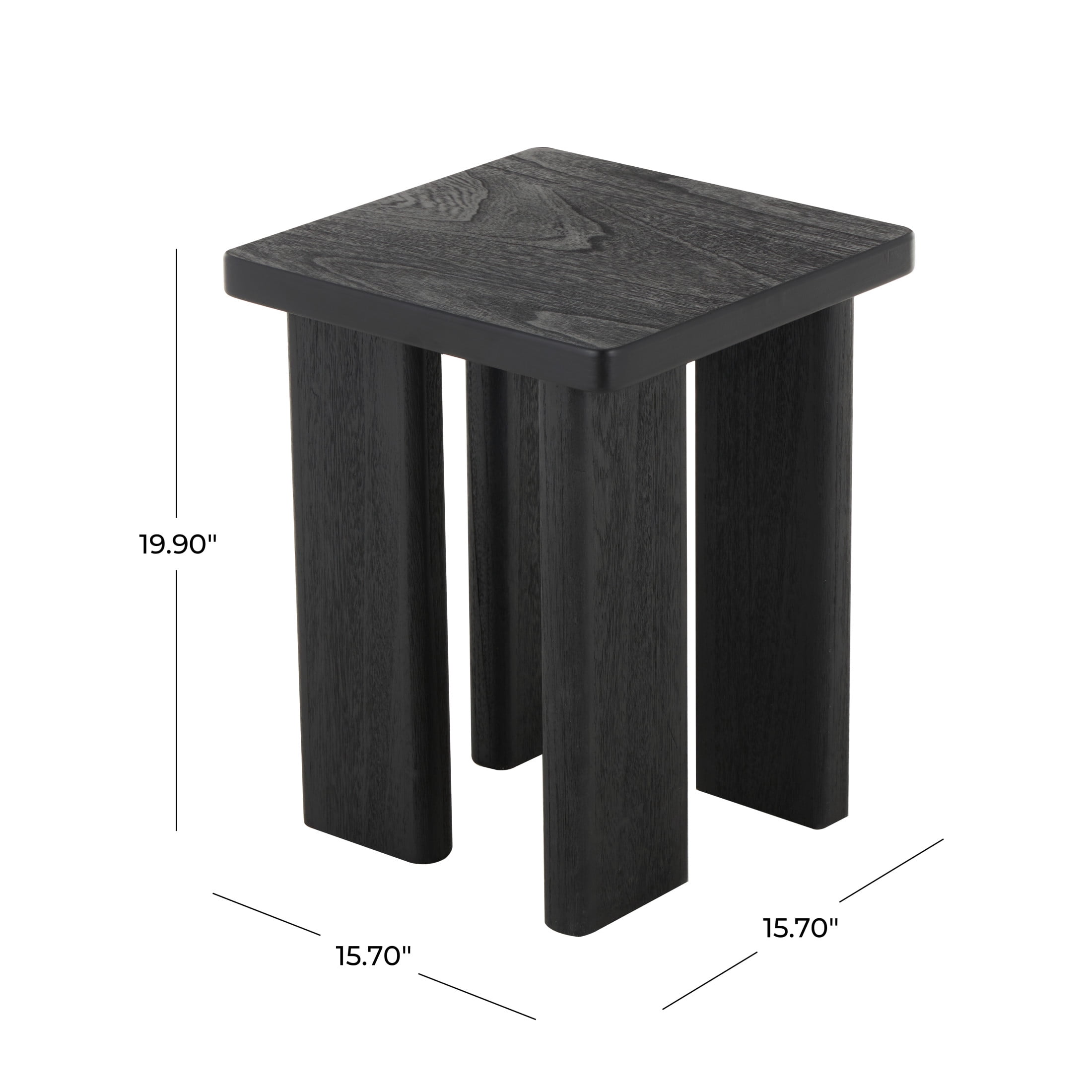 DecMode 16" x 20" Black Wood Handmade Accent Table with Square Tabletop, 1-Piece