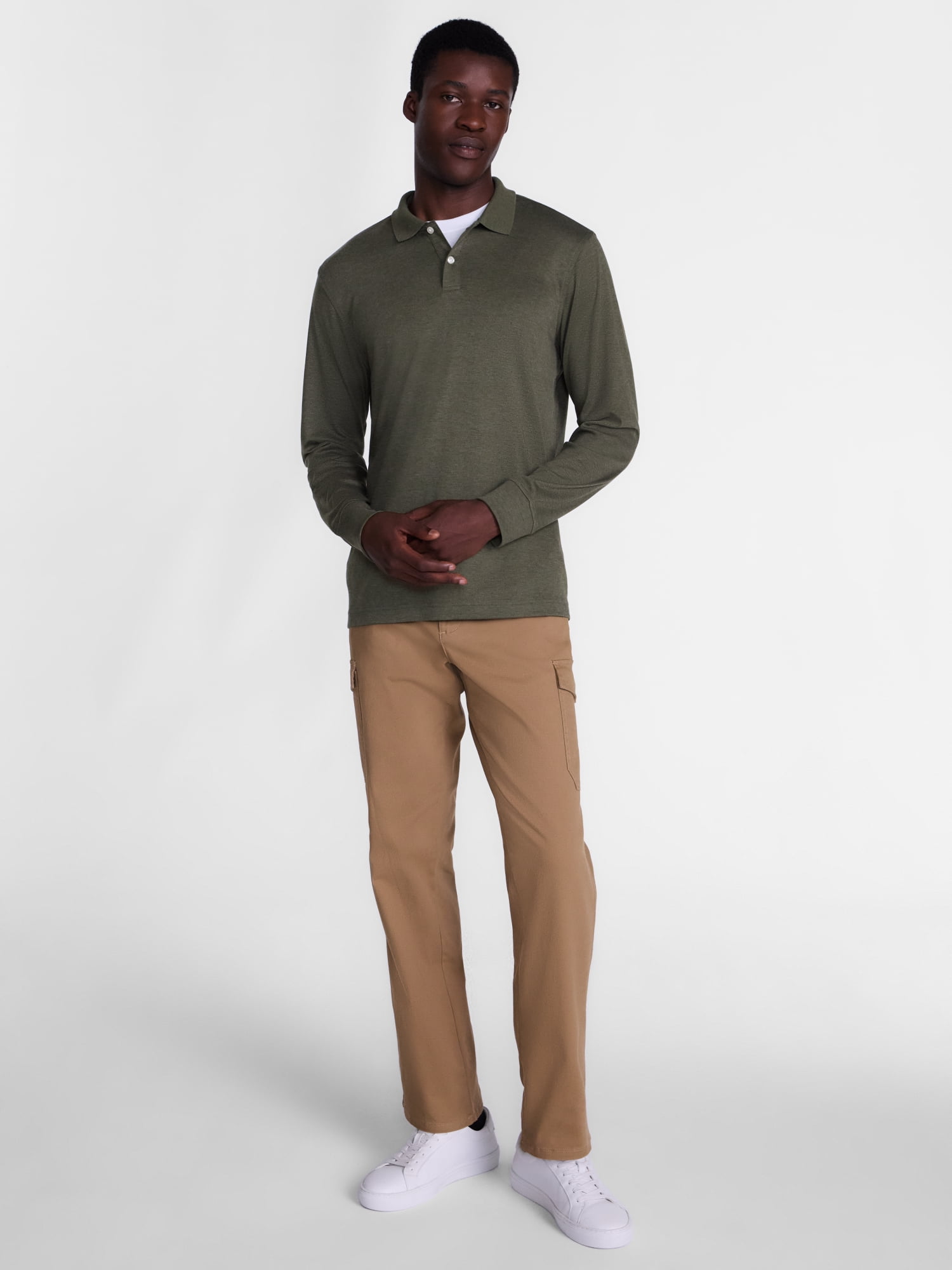George Men's Interlock Polo Shirt with Long Sleeves, Sizes S-5XB