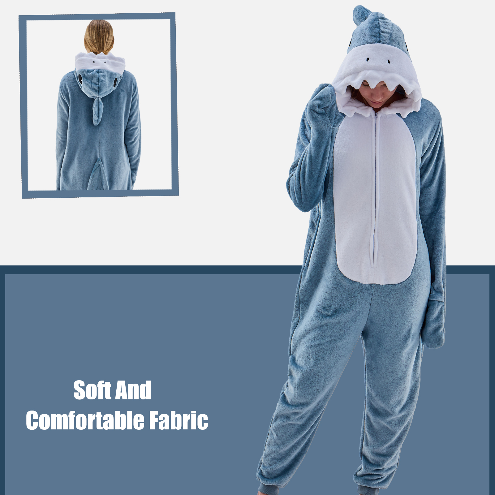JUOLOET Unisex Adult Shark Onesie Pajama Costume photo 3