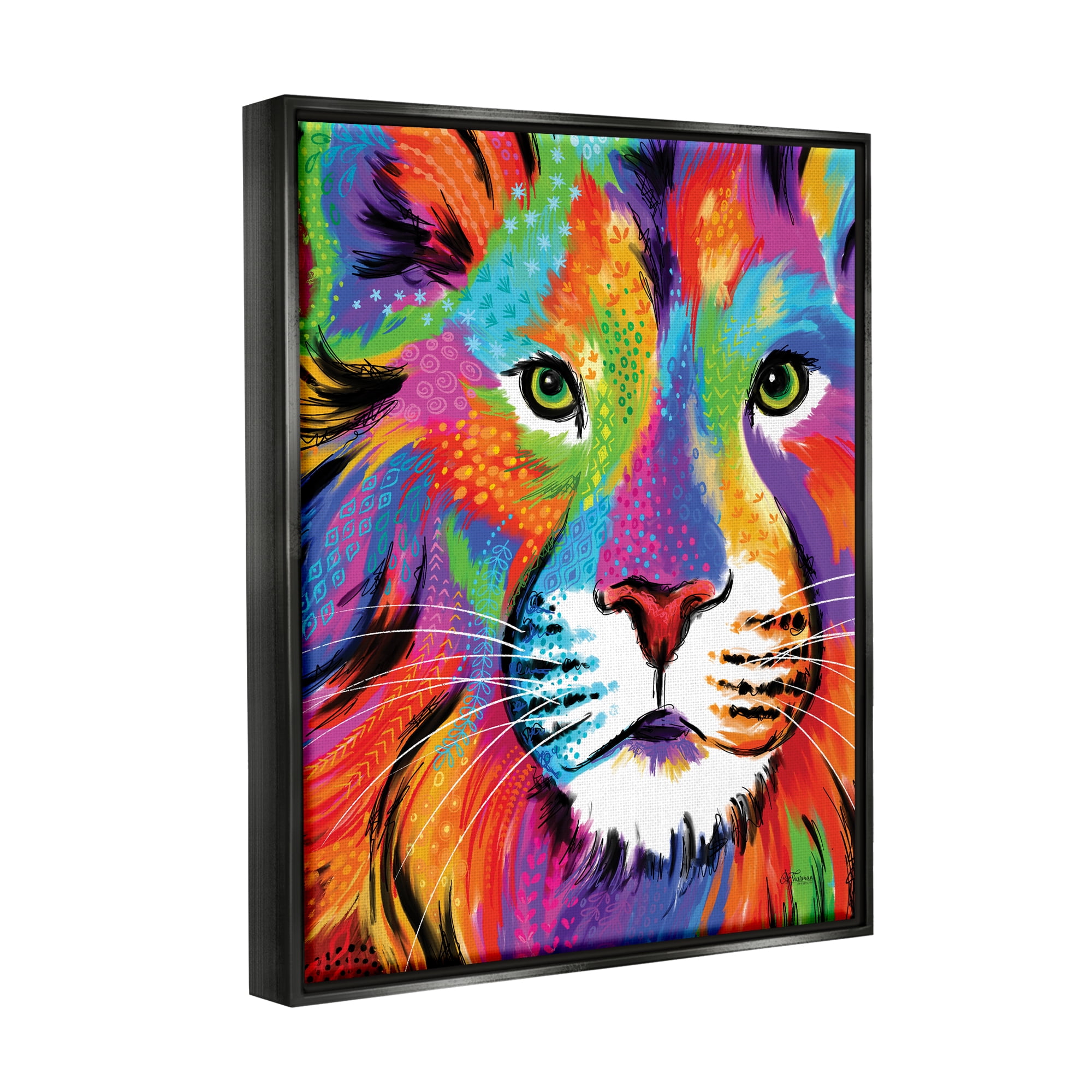 Stupell Industries Bold Hued Lion Portrait Animals & Insects Painting Black Floater Framed Art Print Wall Art, 25 x 31
