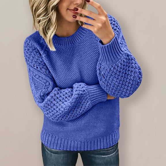 Harpily Sweaters for Women Crew Neck Long Sleeve Shirts 3D Textured Cable Knit Lightweight Soft Womens Knitted Pullover for Fall Outfits
