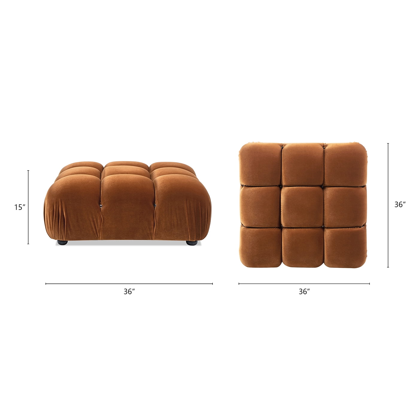 Marcel 36" Bubble Modular Modern Cocktail Ottoman with Orange Performance Velvet