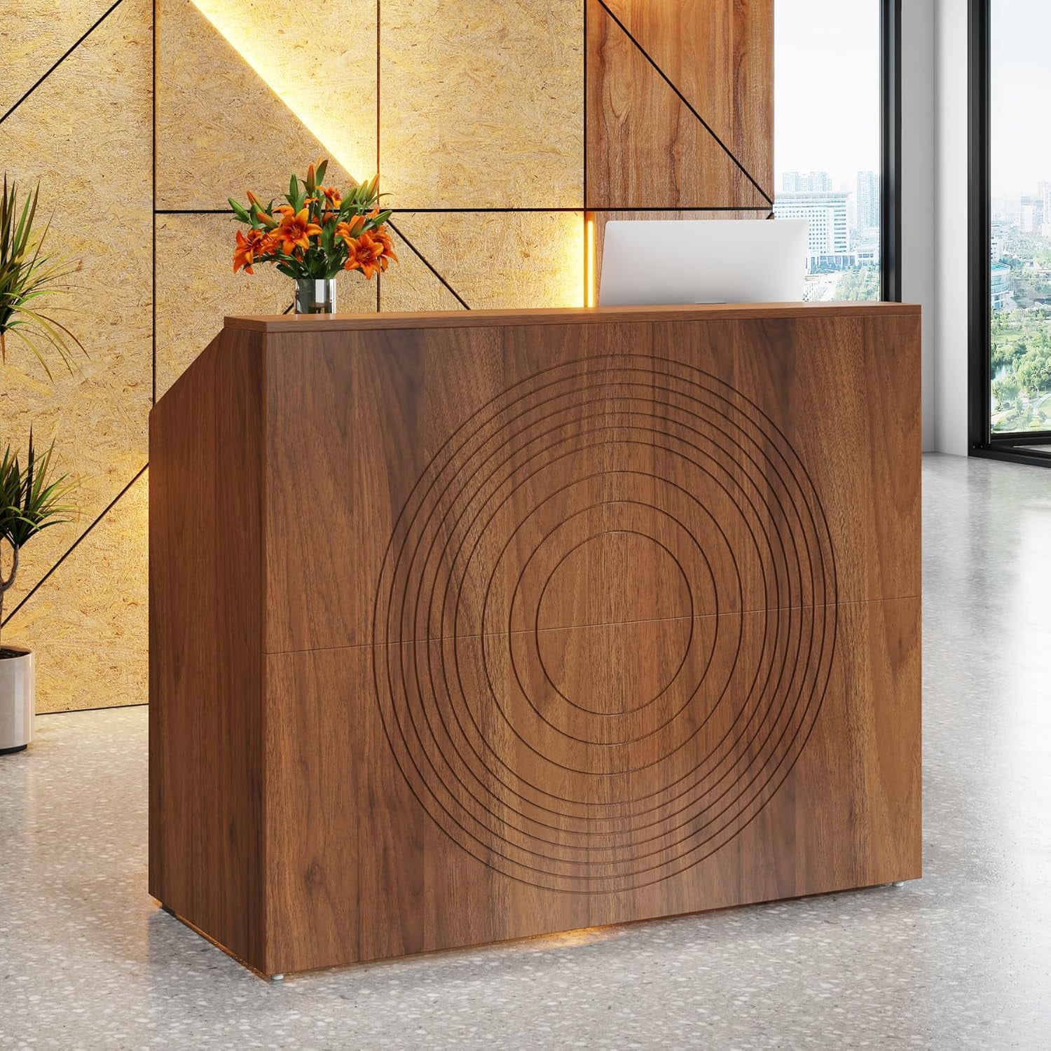 Tribesigns Modern 47" Front Desk, Wood Reception Desk Retail Counter for Salon, Home Office, Walnut