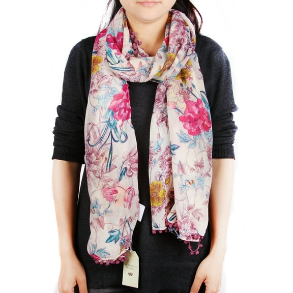 Richie House Wildflower Print with Purple Ball Tassels RH0495