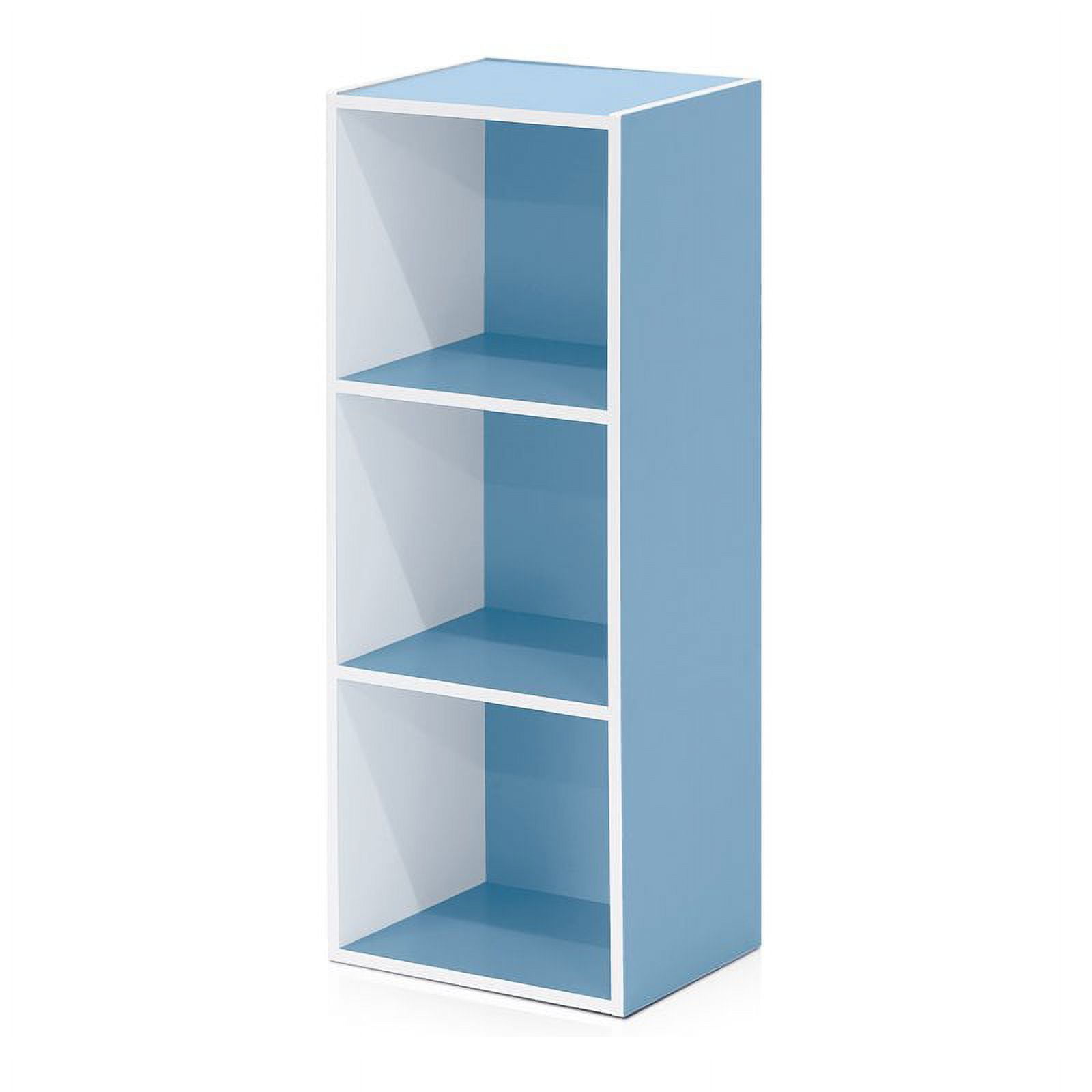 Furinno 3Tier Open Shelf Bookshelf, White/Light Blue, Engineered Particle Board  (图3)